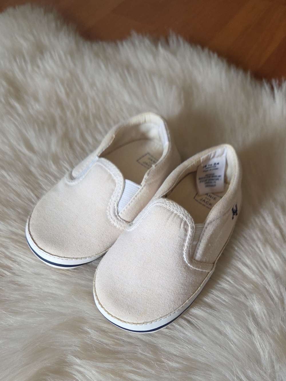 Janie and Jack Cream Canvas Slip-On Sneakers 18-24 Months
